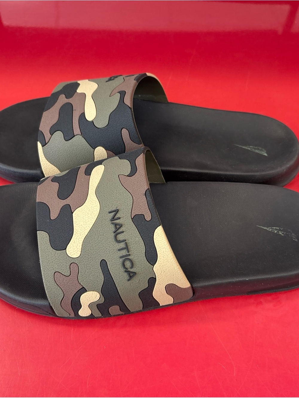 Nautica Men’s Camo Slide Sandals in Black, Olive, Brown, Tan